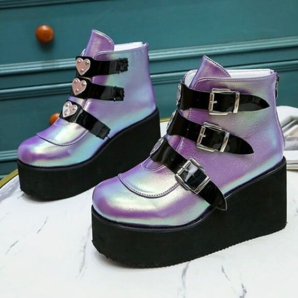 Purple Metallic Platform Ankle Boots - Size 6 - Picture 4 of 16